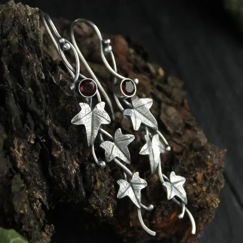 Creative Design New Vintage Women's Silver Earrings Plant Leaves Irregular Design Korean Fashion Accessories For Women Gifts