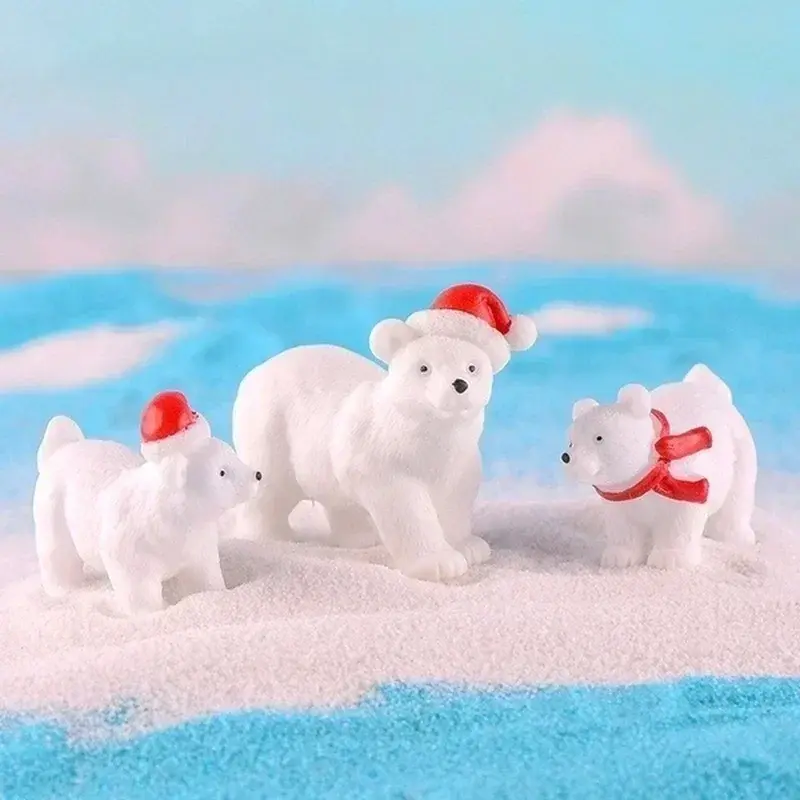 3pcs Bear Christmas Miniature Decorations Polar Bear Micro-Landscape Ornaments Christmas Desktop Decoration Christmas Present