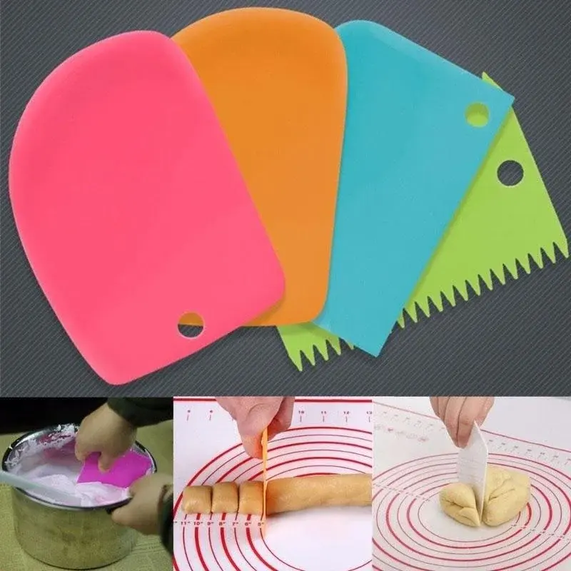 New 3pcs / Set Baking Tools For Cakes Dough Cutter Scraper Cake Blade Silicone Spatula Cake Bread Slicer Baking Pasty Tools