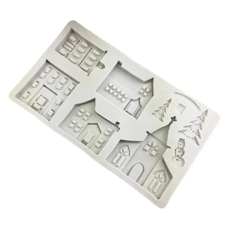 Creative New House Silicone Mold Christmas Cake Lace Decoration Tool Snowman Castle Villa Shape Mold Ssuitable Home Kitchen Mold