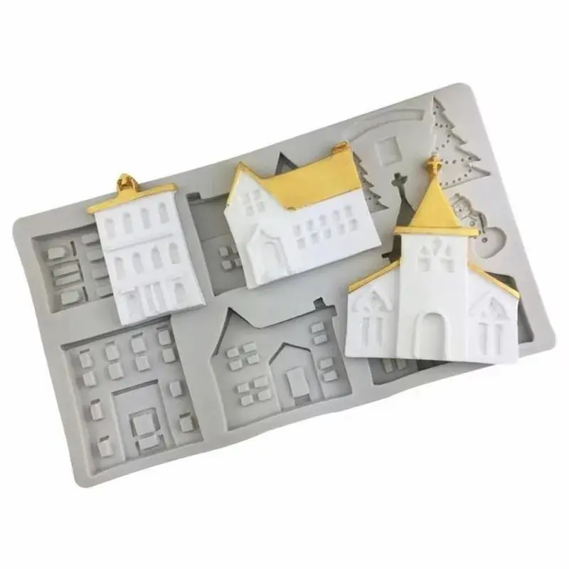 Creative New House Silicone Mold Christmas Cake Lace Decoration Tool Snowman Castle Villa Shape Mold Ssuitable Home Kitchen Mold