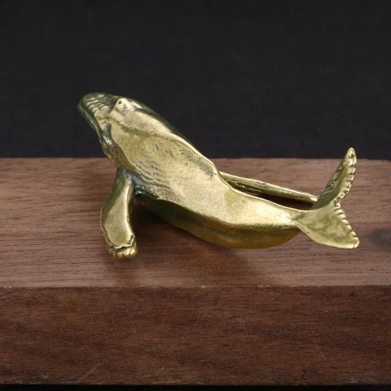 Pure Copper Whale Statue Vintage Marine Animal Figurine Desktop Ornaments Office Decoration Crafts Accessories Childrens Gift