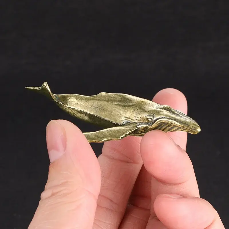 Pure Copper Whale Statue Vintage Marine Animal Figurine Desktop Ornaments Office Decoration Crafts Accessories Childrens Gift