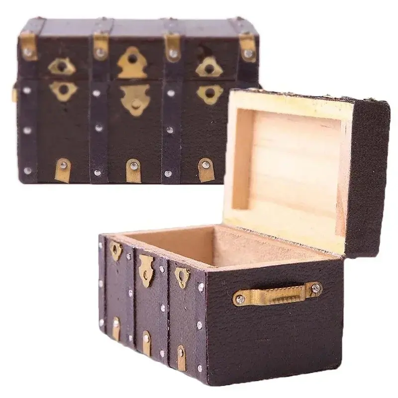 New Brown Leather Wooden Box Case Vintage Case Box For 1/12 Miniature Home Decoration Suitable Household Decoration Crafts