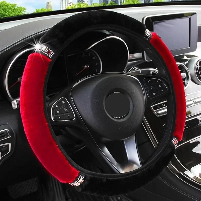 Car Steering Wheel Cover Gearshift Handbrake Cover Protector Decoration Warm Super Thick Plush Collar Soft Protective Cover