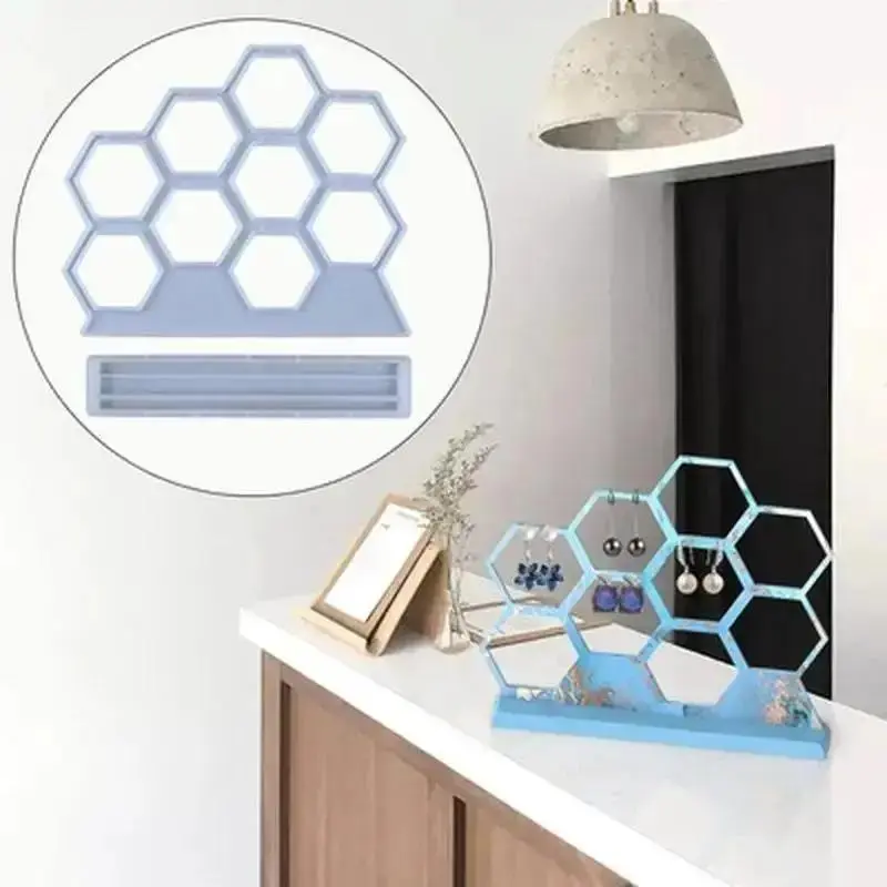 DIY Crystal Epoxy Resin Mold Hollow Hexagon Earring Hanger Silicone Coaster Mold Jewelry Storage Mold For Home Decoration Crafts