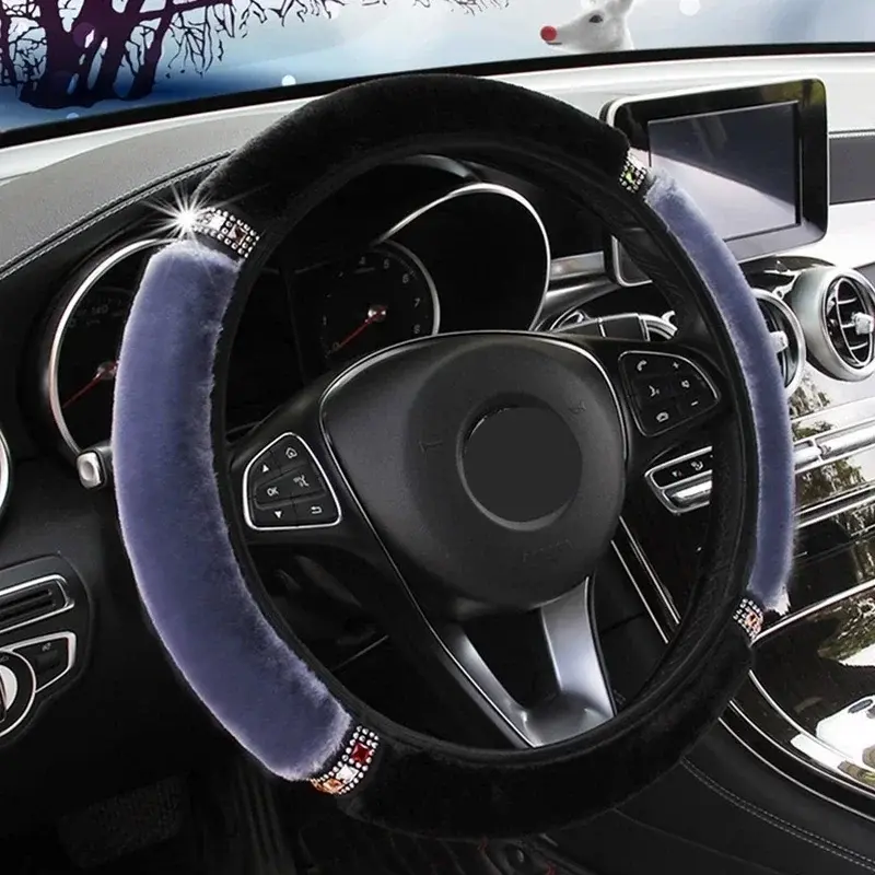 Car Steering Wheel Cover Gearshift Handbrake Cover Protector Decoration Warm Super Thick Plush Collar Soft Protective Cover