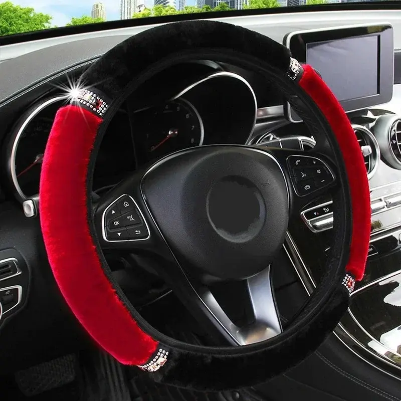 Car Steering Wheel Cover Gearshift Handbrake Cover Protector Decoration Warm Super Thick Plush Collar Soft Protective Cover