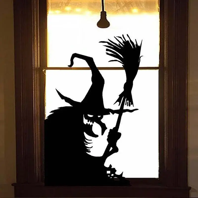 Creative Halloween Scary Witch Ghost Horror Door Window Decoration Sticker Party Supplies Window Decor Static PVC Wall Stickers