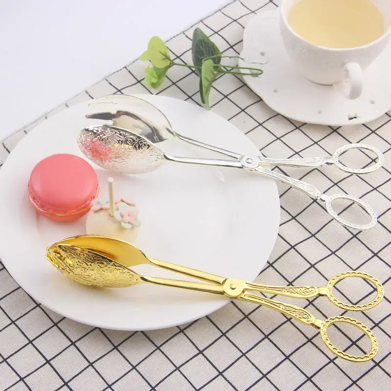 Retro European-style Cake Tongs Salad Tongs Dessert Baking BBQ Tools Food Tong Gold-plated Snack Clip Zinc Alloy Pastry Clamp