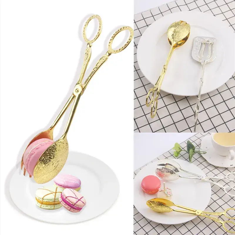 Retro European-style Cake Tongs Salad Tongs Dessert Baking BBQ Tools Food Tong Gold-plated Snack Clip Zinc Alloy Pastry Clamp