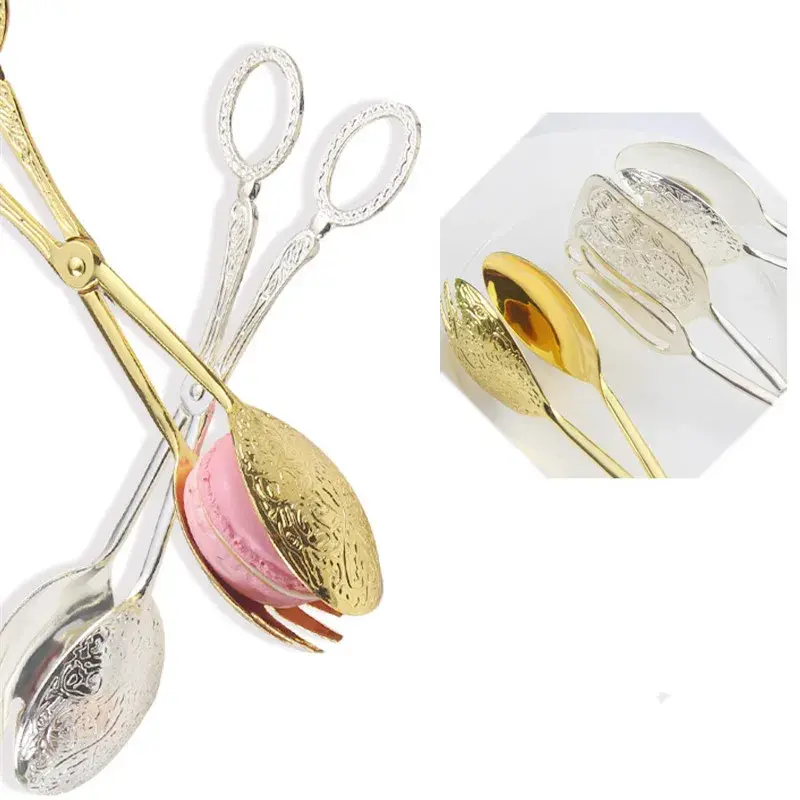 Retro European-style Cake Tongs Salad Tongs Dessert Baking BBQ Tools Food Tong Gold-plated Snack Clip Zinc Alloy Pastry Clamp