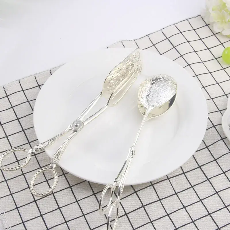 Retro European-style Cake Tongs Salad Tongs Dessert Baking BBQ Tools Food Tong Gold-plated Snack Clip Zinc Alloy Pastry Clamp