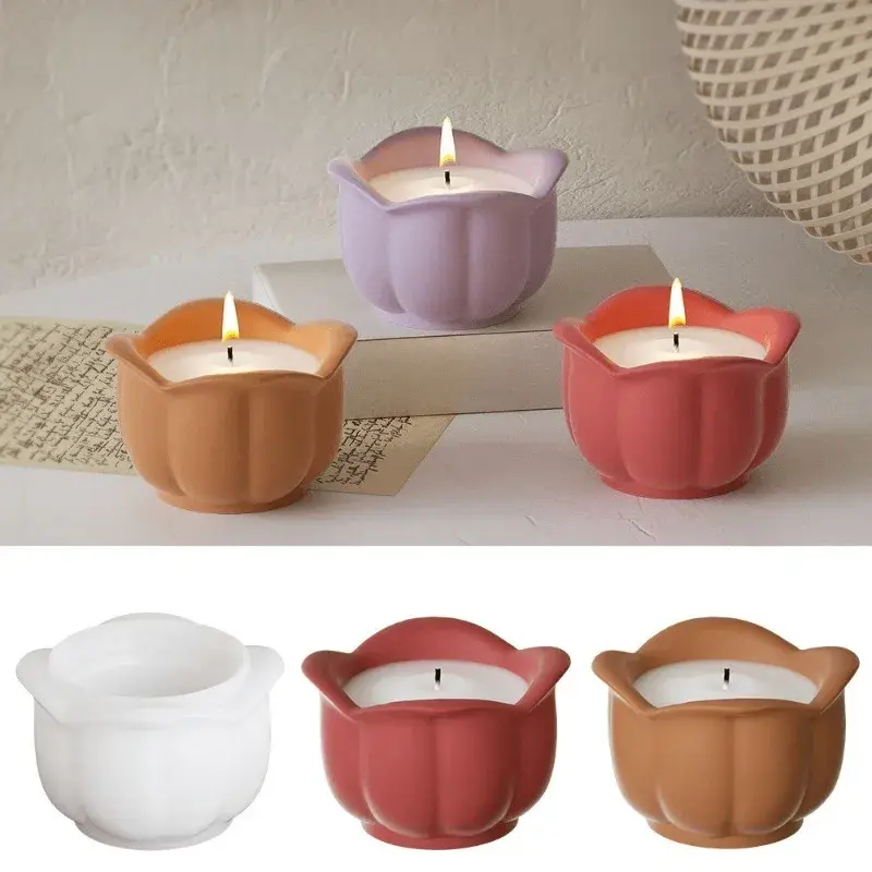 Rose Candle Cup Mirror Silicone Mold DIY Aromatherapy Gypsum Candlestick Flower Pot Ornament Storage Can Home Crafts Decoration