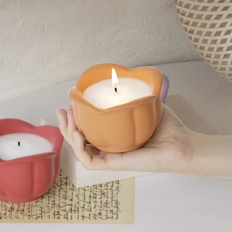 Rose Candle Cup Mirror Silicone Mold DIY Aromatherapy Gypsum Candlestick Flower Pot Ornament Storage Can Home Crafts Decoration