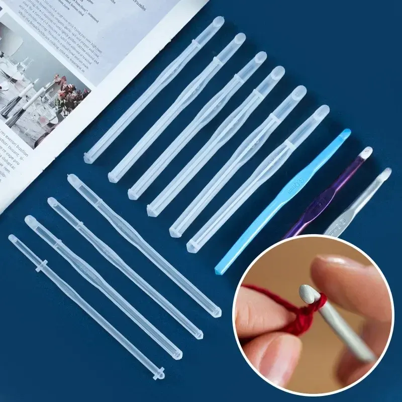 10 Styles Crochet Hook Crystal Epoxy Resin Mold DIY Knitting Sweaters Scarves Tool Casting Silicone Mould DIY Crafts Making Tool