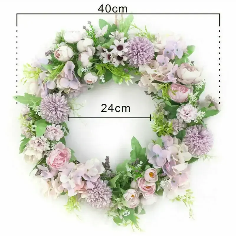 Concise Design Artificial Rose Wreath Flower Garland 40cm Door Wreath Spring Round Wreath Pretty Flower Wedding Party Supplies