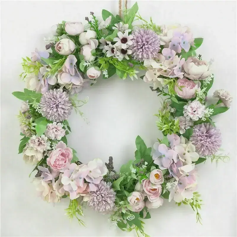 Concise Design Artificial Rose Wreath Flower Garland 40cm Door Wreath Spring Round Wreath Pretty Flower Wedding Party Supplies