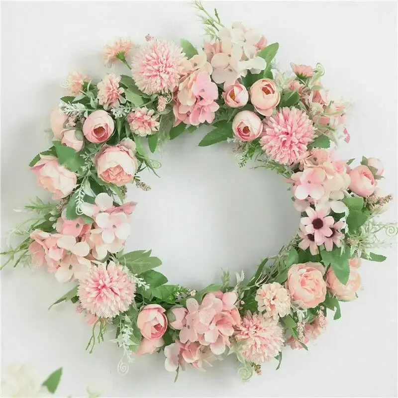 Concise Design Artificial Rose Wreath Flower Garland 40cm Door Wreath Spring Round Wreath Pretty Flower Wedding Party Supplies
