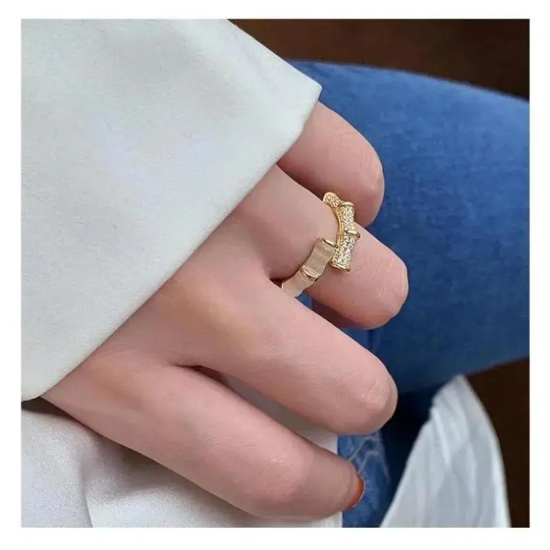 Elegant Women Creative Bamboo Shape Gold Color Rings Korean Jewelry Party Adjustable Ring Girl Accessories Creative Gift Rings