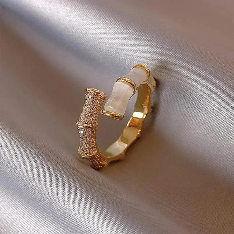 Elegant Women Creative Bamboo Shape Gold Color Rings Korean Jewelry Party Adjustable Ring Girl Accessories Creative Gift Rings