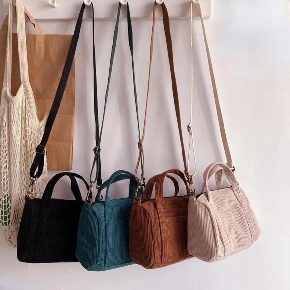 New Women's Mini Crossbody Bag Corduroy Shoulder Bag Female Canvas Handbag Zipper Totes Ladies Casual Purse Cloth Pouch For Girl