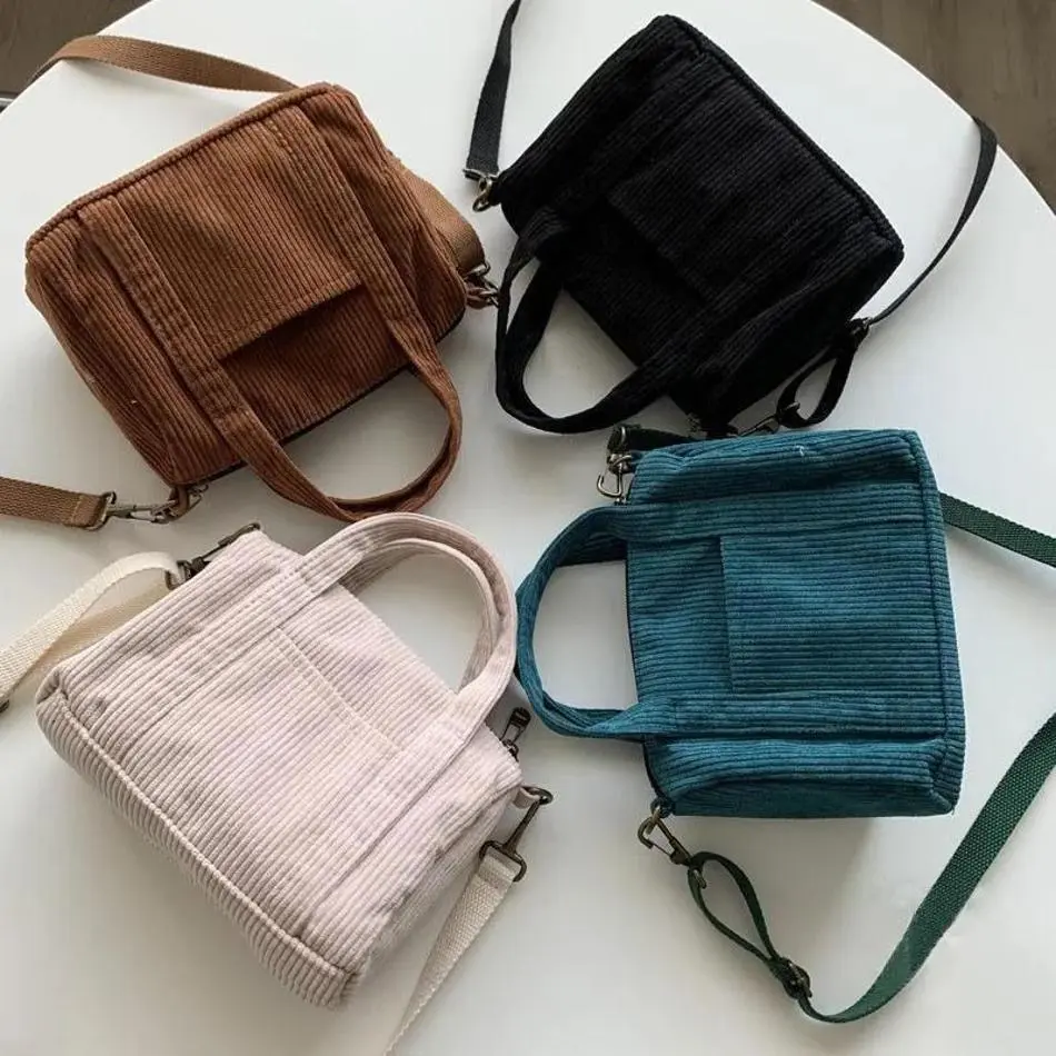 New Women's Mini Crossbody Bag Corduroy Shoulder Bag Female Canvas Handbag Zipper Totes Ladies Casual Purse Cloth Pouch For Girl