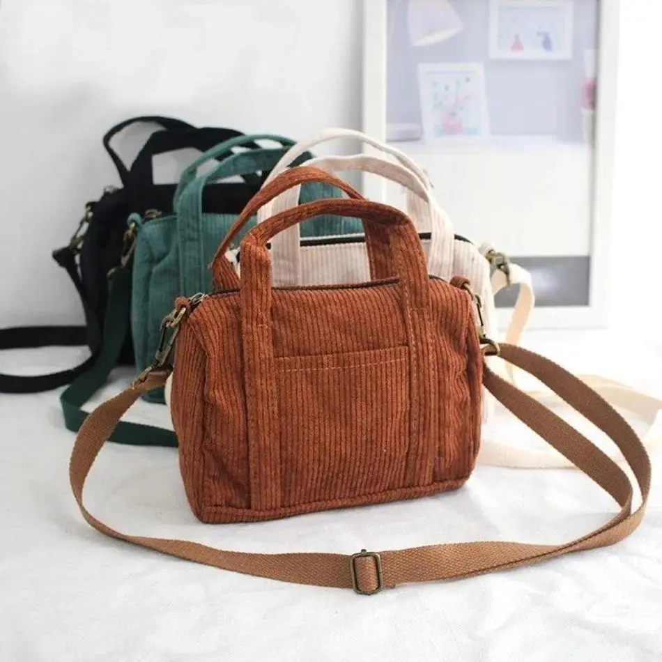 New Women's Mini Crossbody Bag Corduroy Shoulder Bag Female Canvas Handbag Zipper Totes Ladies Casual Purse Cloth Pouch For Girl