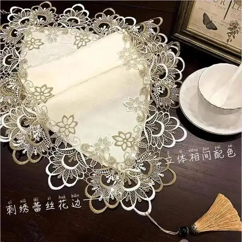 Lace Embroidered Table Runner Fabric Dining Table And Coffee Table TV Cabinet Shoe Cabinet Dust-Proof Towel Cloth Home Supplies