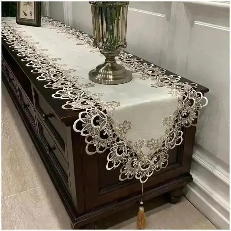Lace Embroidered Table Runner Fabric Dining Table And Coffee Table TV Cabinet Shoe Cabinet Dust-Proof Towel Cloth Home Supplies