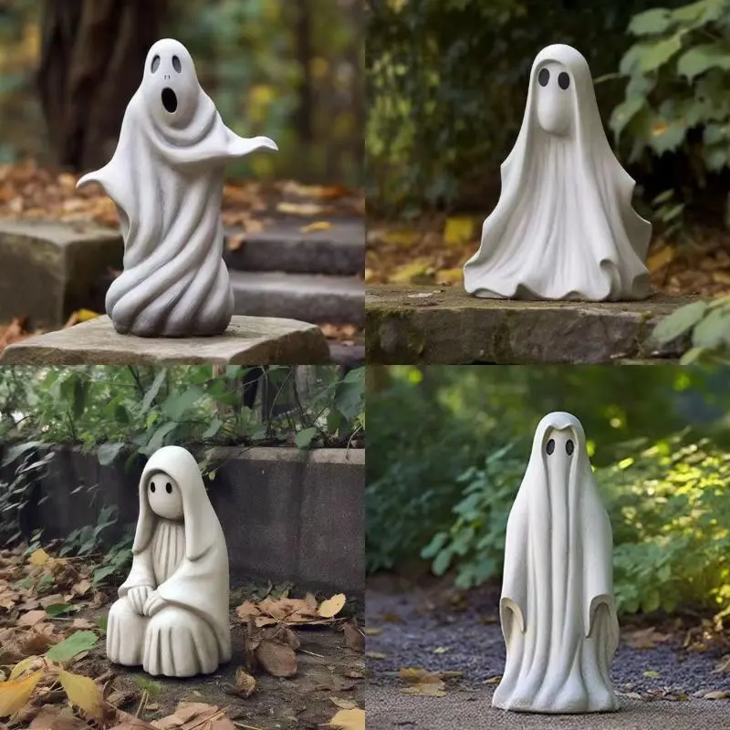 New Halloween Garden Sculpture White Ghost Outdoor Sculpture Cute Ghost Garden Decoration Resin Crafts Home Decoration Supplies