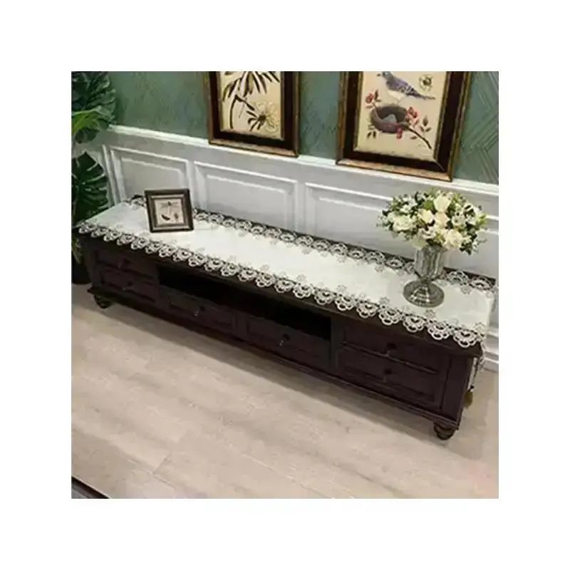 Lace Embroidered Table Runner Fabric Dining Table And Coffee Table TV Cabinet Shoe Cabinet Dust-Proof Towel Cloth Home Supplies
