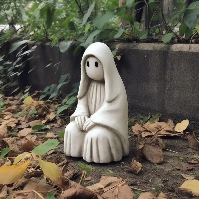 New Halloween Garden Sculpture White Ghost Outdoor Sculpture Cute Ghost Garden Decoration Resin Crafts Home Decoration Supplies