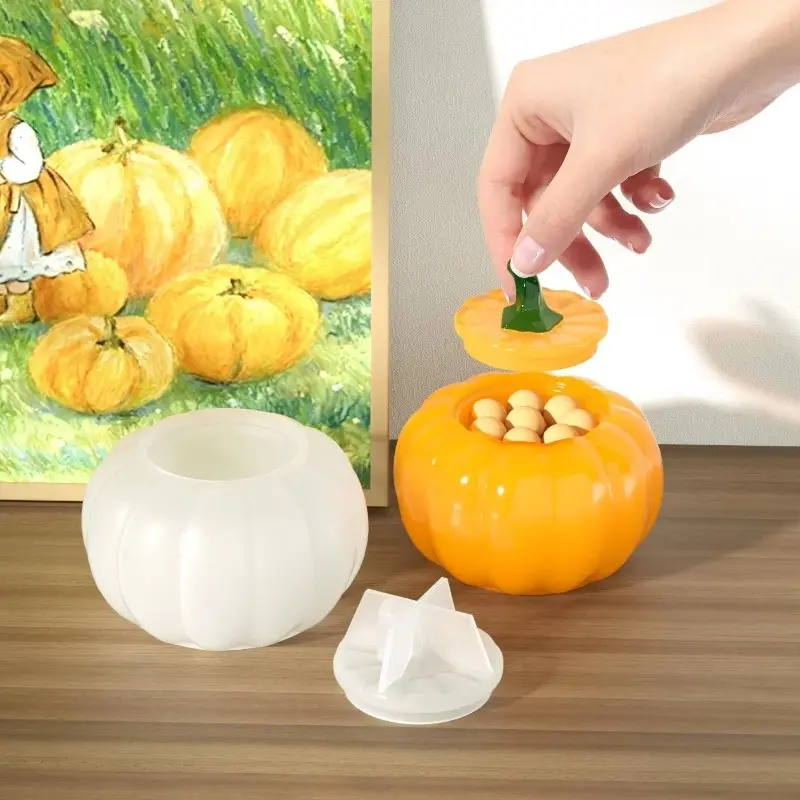 New Handmade Diy Creative Shape New Pumpkin Jar With Lid Silicone Mold Jewelry Storage Box Plaster Mold DIY Plaster Resin Crafts