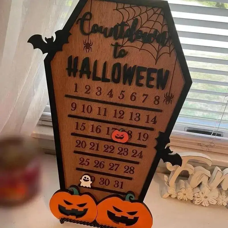 New Halloween Home Calendar With Terrifying Ghost Designs Wooden Countdown To Christmas Decor For Indoor Home Party Horror Decor