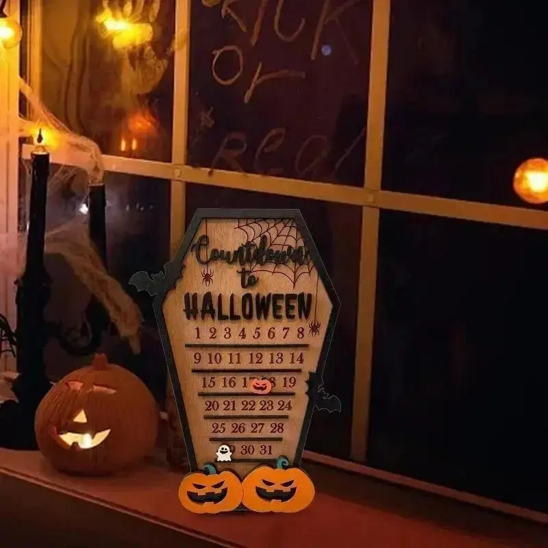 New Halloween Home Calendar With Terrifying Ghost Designs Wooden Countdown To Christmas Decor For Indoor Home Party Horror Decor