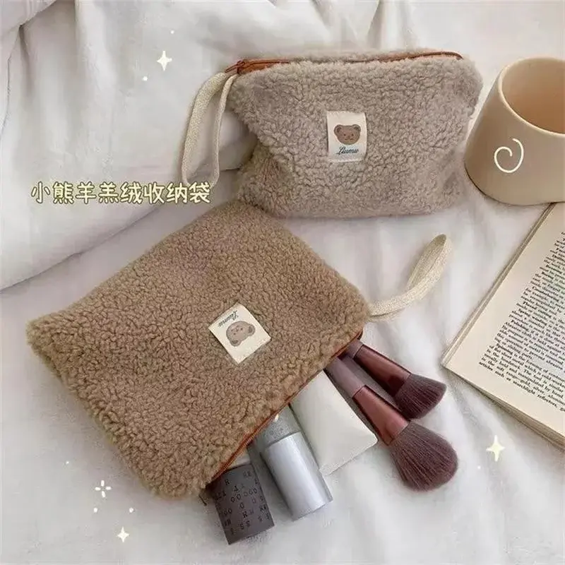 Cute Animal Pattern Plush High-capacity Travel Cosmetic Storage Bag Women Makeup Kits Handbags Wallet Pencil Case Pouch Bags