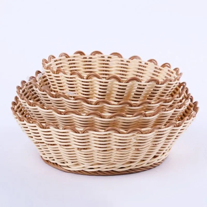 New 1PCs Simulate Rattan Fruit Basket Snack Handmade Storage Basket Kitchen Picnic Bread Container Storag Home Supplies