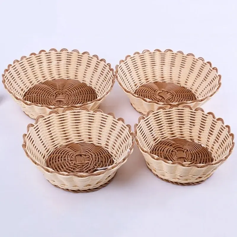 New 1PCs Simulate Rattan Fruit Basket Snack Handmade Storage Basket Kitchen Picnic Bread Container Storag Home Supplies