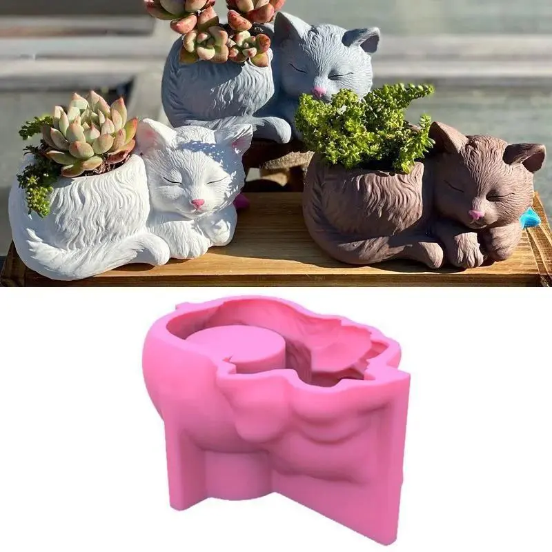 1Pcs Silicone Mold Cute Cat Dog Flower Pot Succulent DIY Making Resin Concrete Vase Cactus Candle Silicone Mold Home Decor Tool