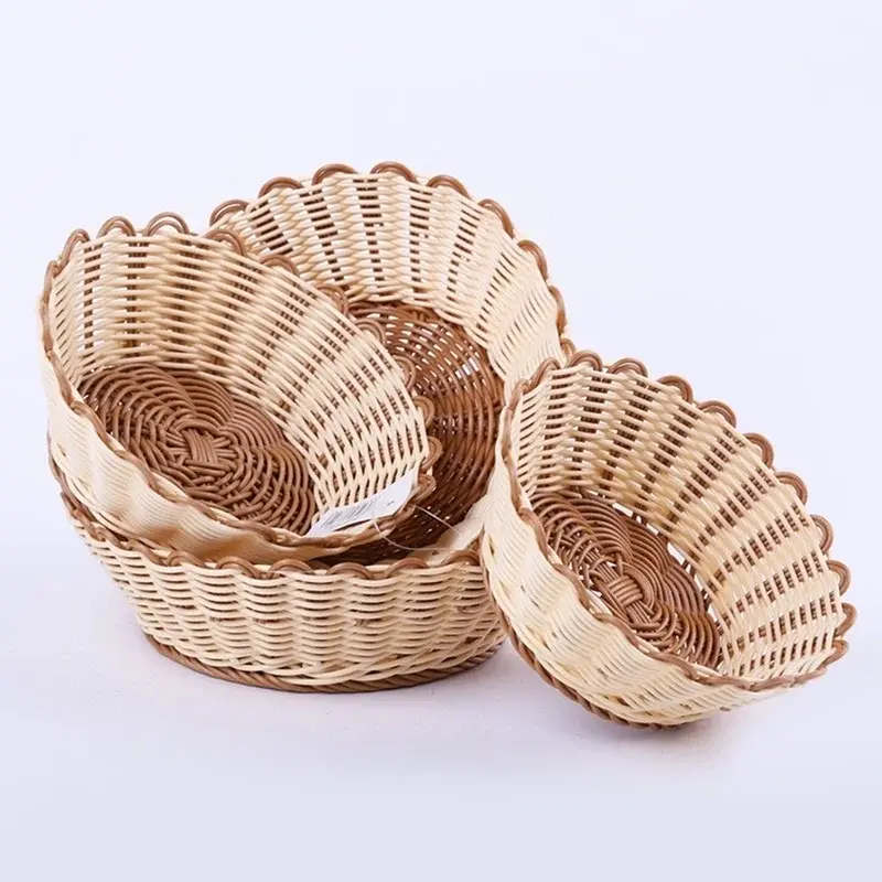 New 1PCs Simulate Rattan Fruit Basket Snack Handmade Storage Basket Kitchen Picnic Bread Container Storag Home Supplies