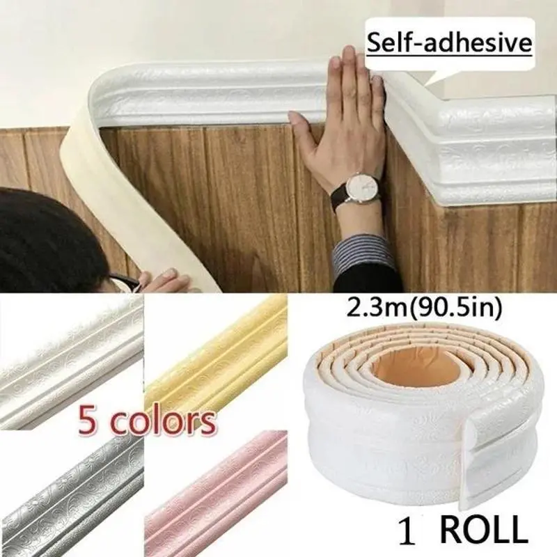 New 3D Self-adhesive Waistline Wallpaper Wall Decoration Self-adhesive Foam Frame Strip Waterproof Skirting Wall Tape Supplies