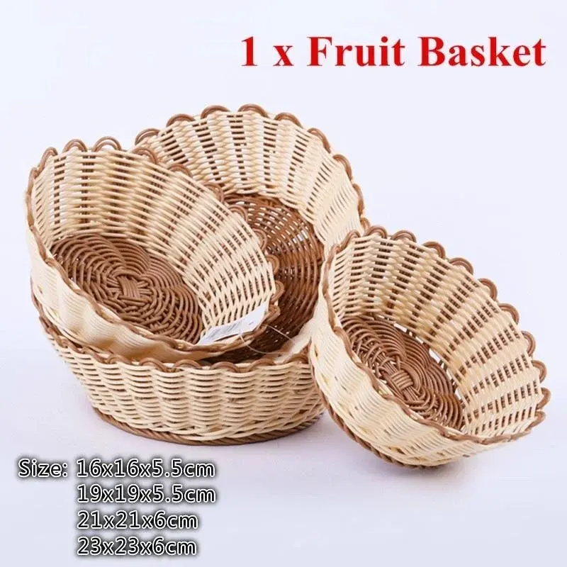 New 1PCs Simulate Rattan Fruit Basket Snack Handmade Storage Basket Kitchen Picnic Bread Container Storag Home Supplies