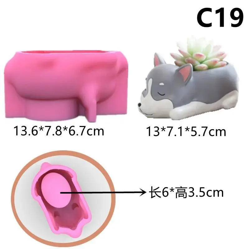 1Pcs Silicone Mold Cute Cat Dog Flower Pot Succulent DIY Making Resin Concrete Vase Cactus Candle Silicone Mold Home Decor Tool