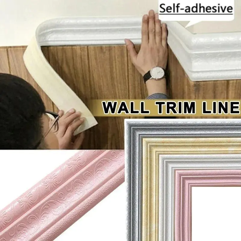 New 3D Self-adhesive Waistline Wallpaper Wall Decoration Self-adhesive Foam Frame Strip Waterproof Skirting Wall Tape Supplies