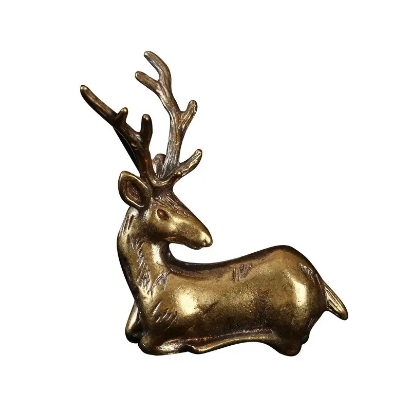 Retro Brass Christmas Elk Miniature Figurine Festival Decoration Accessories Mini Reindeer Statue Desktop Ornament Modern Decors