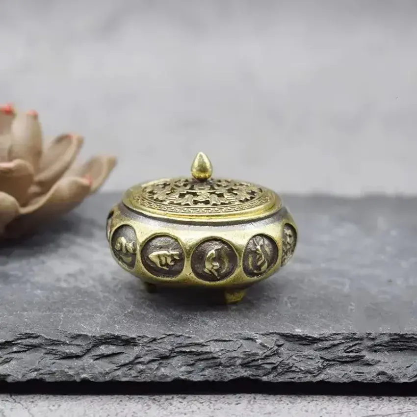 1 Pcs Retro Solid Color Censer Ornament Suitable Home Office Sandalwood Holder Supplies Antique Bronze Household Decorative