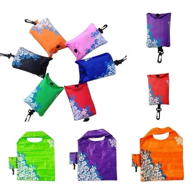 Creative Printed Polyester Organizer Bag Fashionable Recyclable Travel Foldable Reusable Eco Friendly Shopping (Color Random)