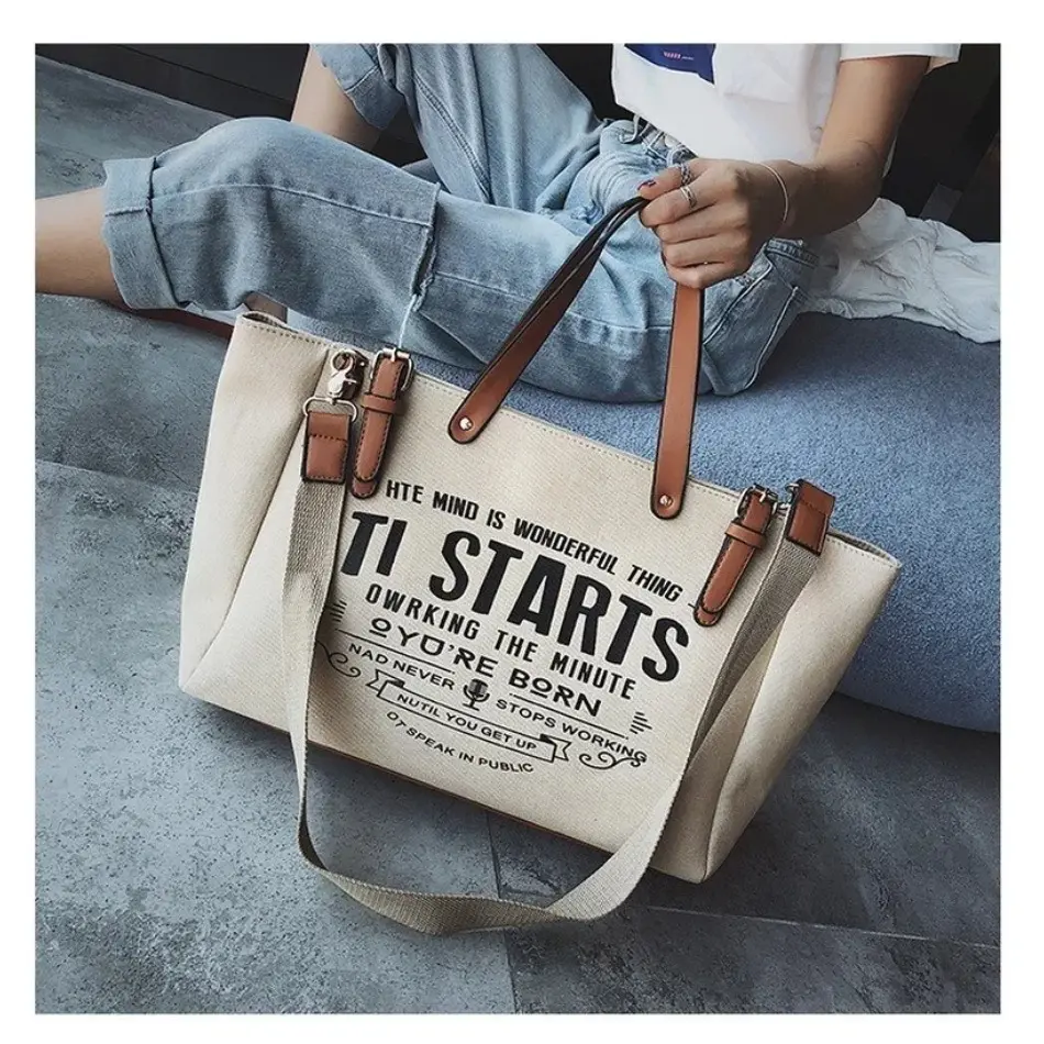 New Korean Edition INS High Capacity Cloth Tote Bag Casual Fashion Student One Shoulder Crossbody Handbag Versatile Lady Bags