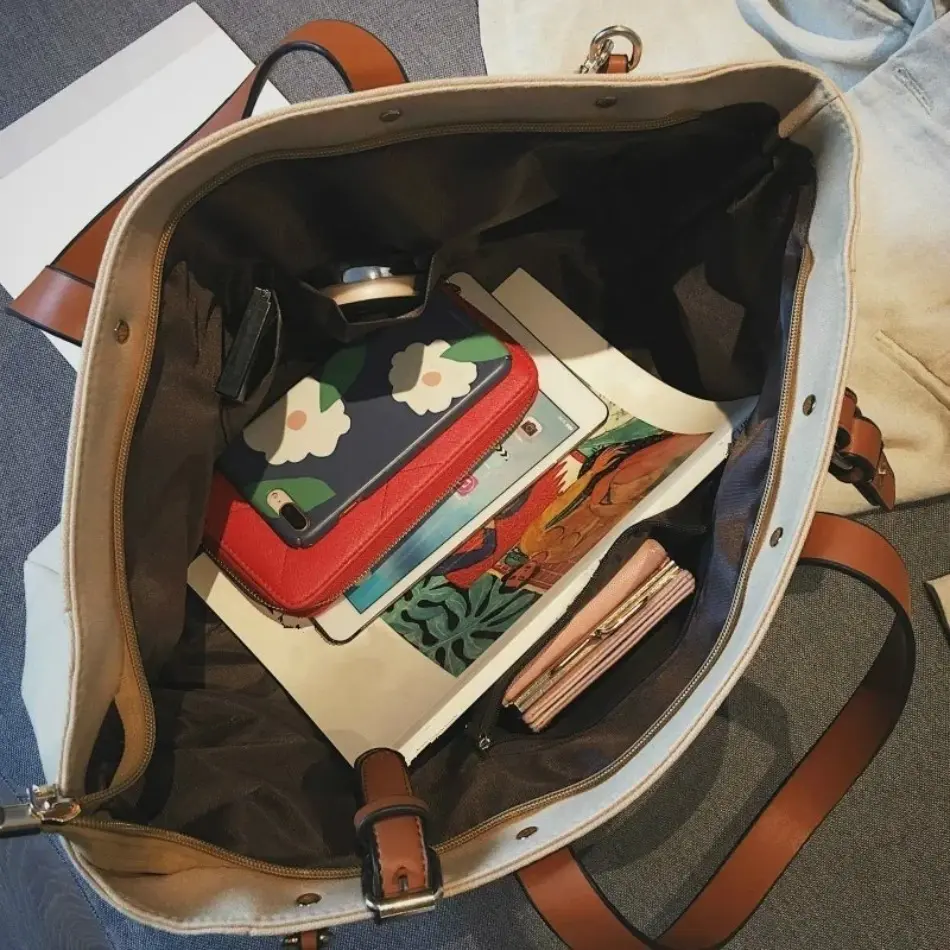 New Korean Edition INS High Capacity Cloth Tote Bag Casual Fashion Student One Shoulder Crossbody Handbag Versatile Lady Bags